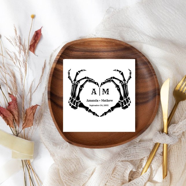 Gothic Halloween Skull Hand Heart Black Wedding Napkin (Creator Uploaded)