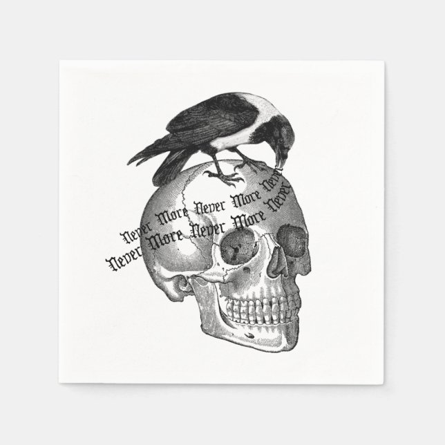 Gothic Halloween Skull Raven  Napkin (Front)