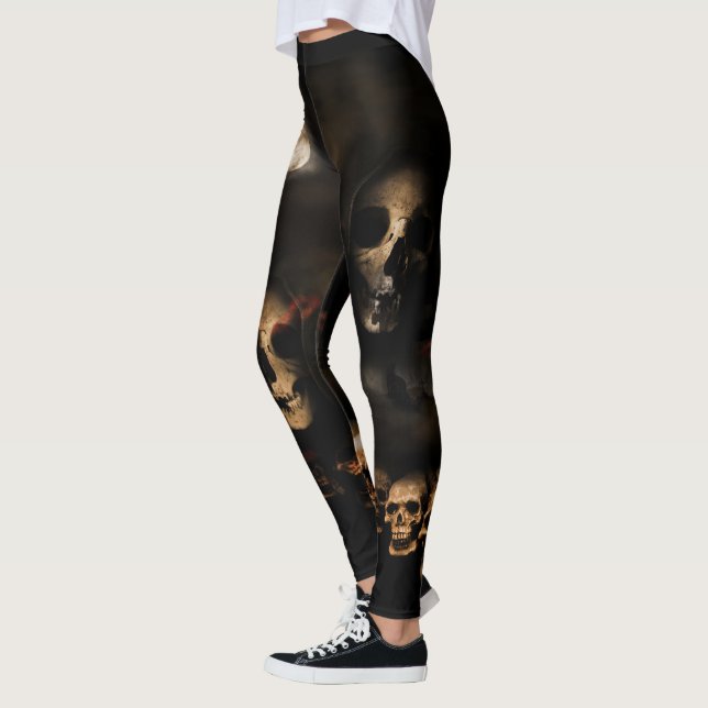 Gothic Halloween Skulls Cemetery Leggings (Left)