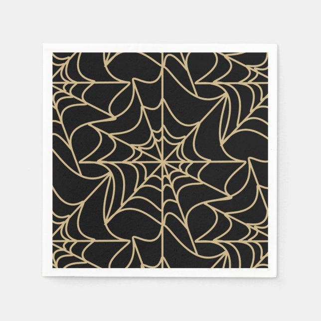 Gothic Halloween Spider Web Gold Napkin (Front)