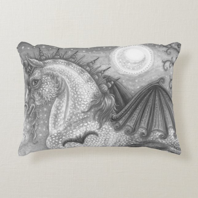 GOTHIC HALLOWEEN UNICORN WITH BAT WINGS, HORSE ACCENT PILLOW (Front)
