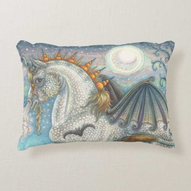GOTHIC HALLOWEEN UNICORN WITH BAT WINGS, HORSE ACCENT PILLOW (Front)