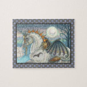 GOTHIC HALLOWEEN UNICORN WITH BAT WINGS, HORSE JIGSAW PUZZLE