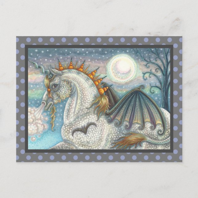 GOTHIC HALLOWEEN UNICORN WITH BAT WINGS, HORSE POSTCARD (Front)