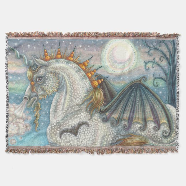 GOTHIC HALLOWEEN UNICORN WITH BAT WINGS, HORSE THROW BLANKET (Front)