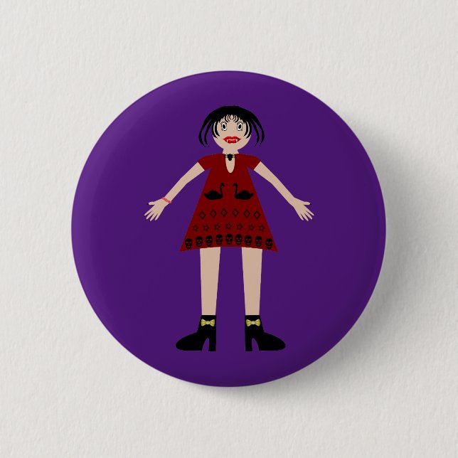 Gothic Halloween Vampire Lady 2 Inch Round Button (Front)