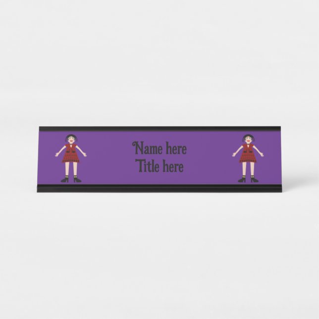 Gothic Halloween Vampire Lady Custom Desk Name Plate (Front)