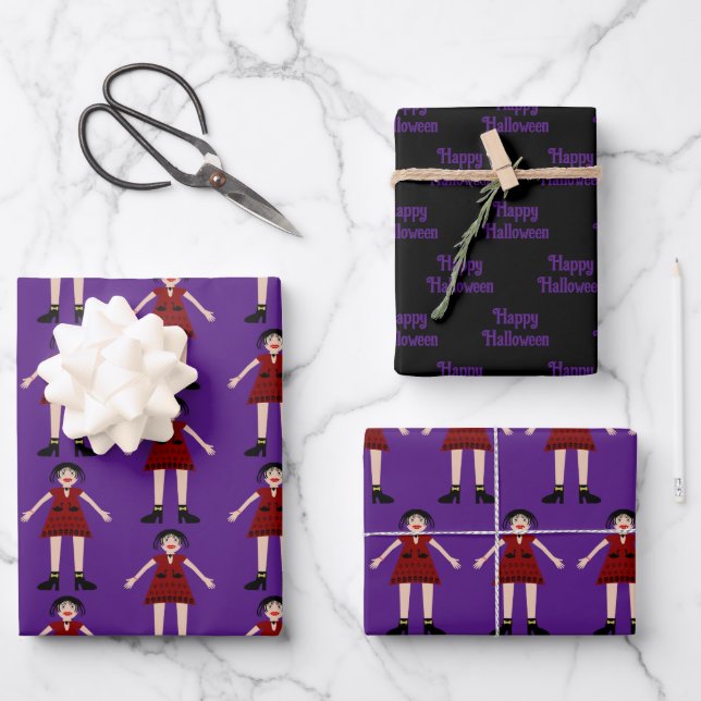 Gothic Halloween Vampire Lady Custom Wrapping Paper Sheet (Front)