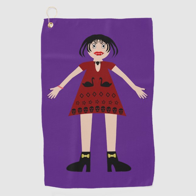 Gothic Halloween Vampire Lady Golf Towel (Front)