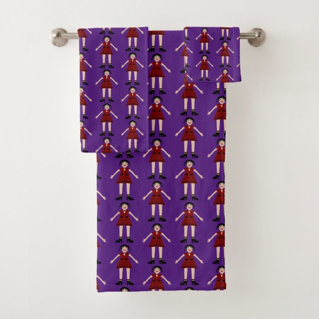 Gothic Halloween Vampire Lady Patterned Bath Towel Set (Insitu)