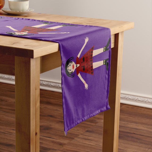 Gothic Halloween Vampire Lady Patterned Short Table Runner (In Situ)