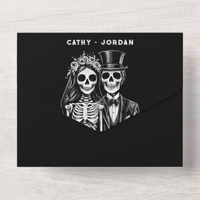 Gothic halloween wedding couple all in one invitat all in one invitation (Back)