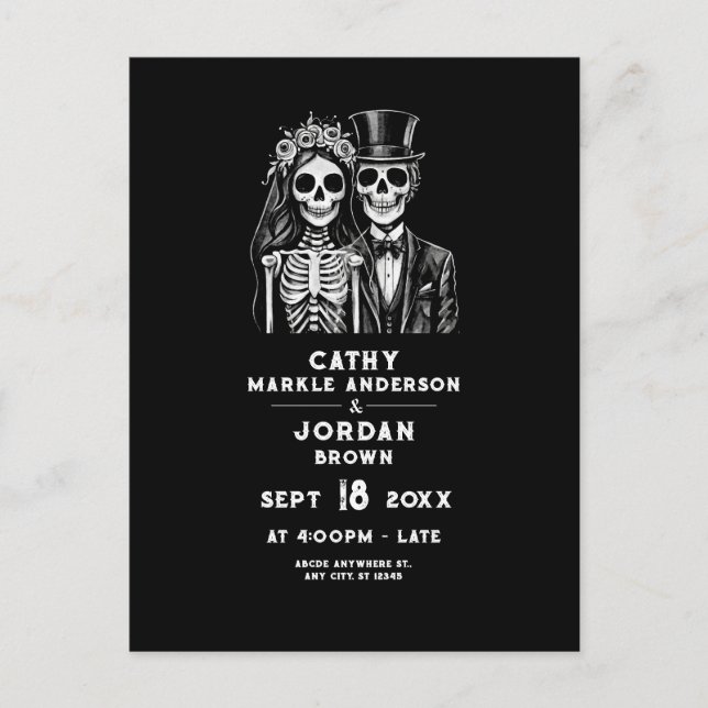 Gothic halloween wedding couple all in one invitat postcard (Front)
