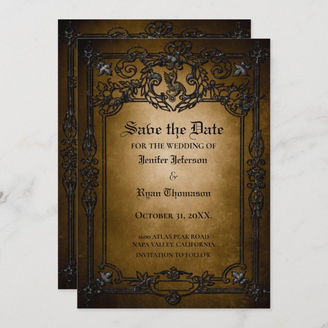 Gothic halloween wedding save the date invitation (Front/Back)