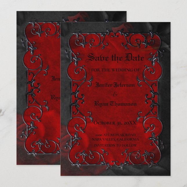 Gothic halloween wedding save the date invitation (Front/Back)