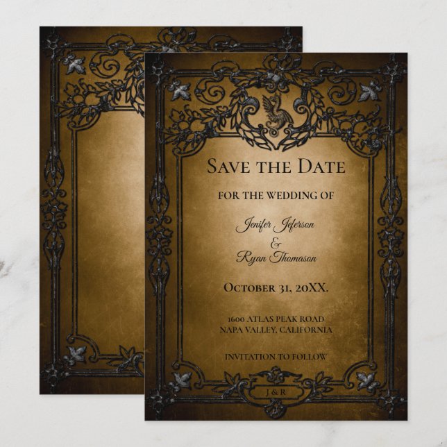 Gothic halloween wedding save the date invitation (Front/Back)