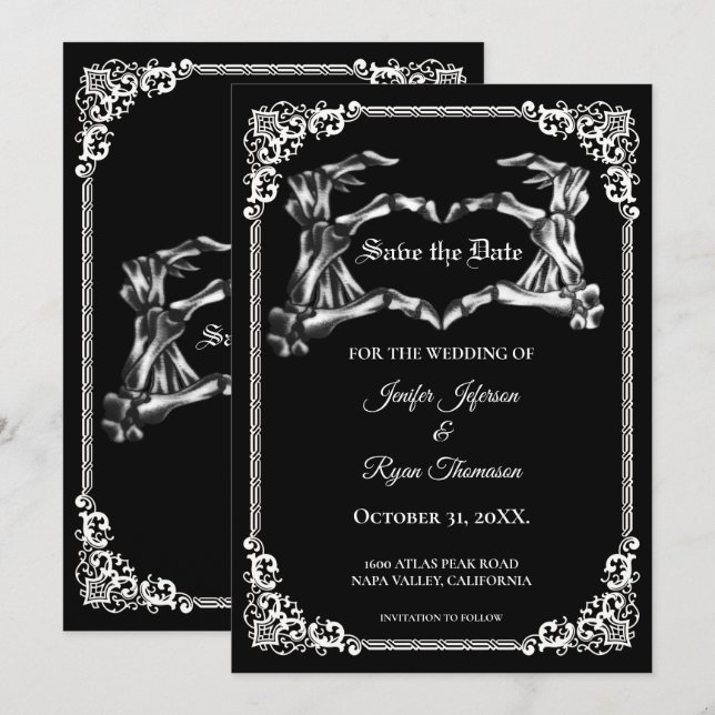 Gothic halloween wedding save the date invitation (Front/Back)
