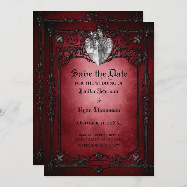 Gothic halloween wedding save the date invitation (Front/Back)