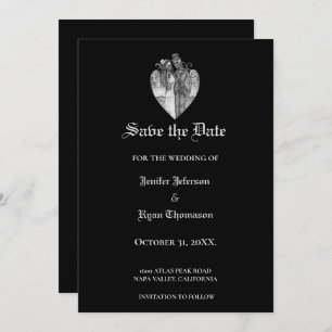 Gothic halloween wedding save the date invitation
