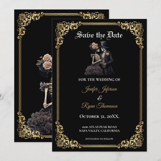 Gothic halloween wedding save the date invitation (Front/Back)