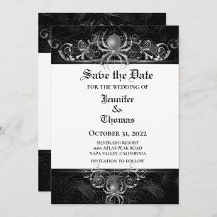 Gothic halloween wedding save the date invitation
