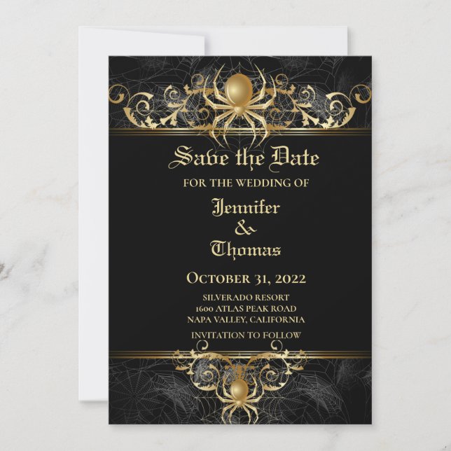 Gothic halloween wedding save the date invitation (Front)