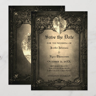 Gothic halloween wedding save the date invitation