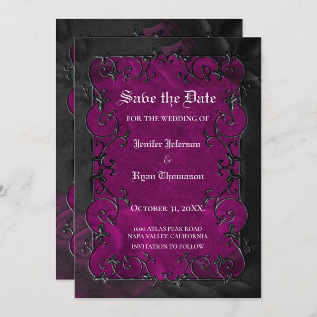 Gothic halloween wedding save the date invitation (Front/Back)