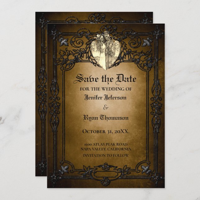 Gothic halloween wedding save the date invitation (Front/Back)