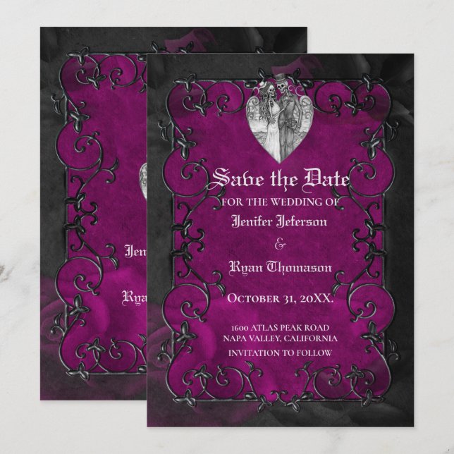 Gothic halloween wedding save the date invitation (Front/Back)