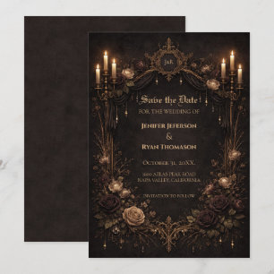 Gothic halloween wedding save the date invitation