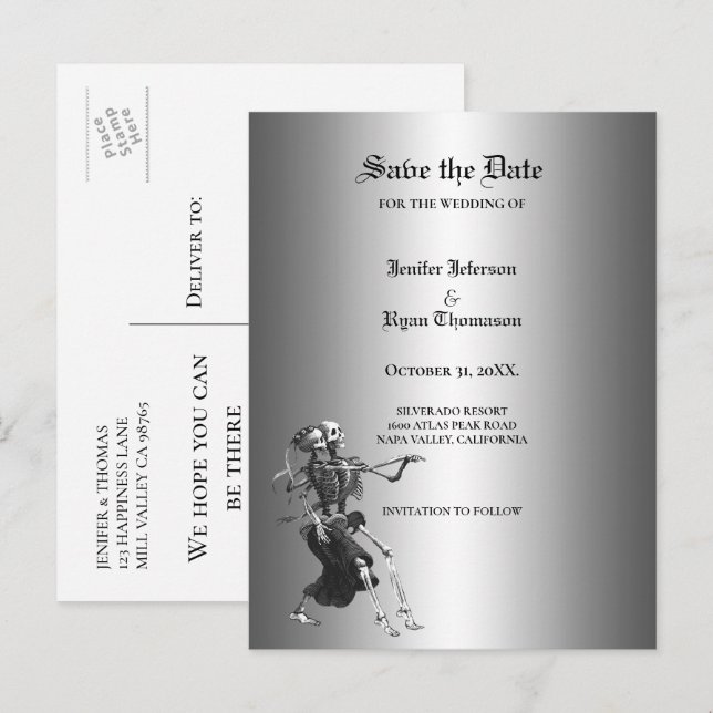 Gothic halloween wedding save the date postcard (Front/Back)