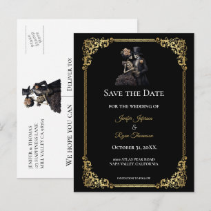 Gothic halloween wedding save the date postcard