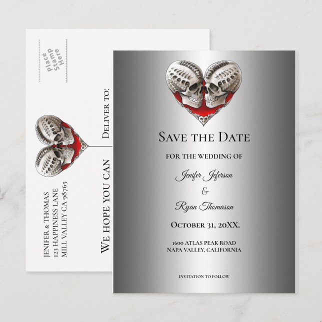Gothic halloween wedding save the date postcard (Front/Back)
