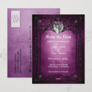 Gothic halloween wedding save the date postcard