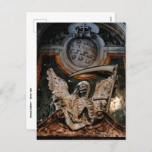 Gothic Halloween Winged Skeleton Holiday Postcard