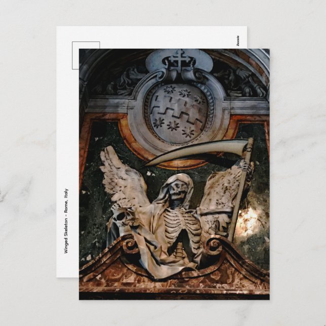 Gothic Halloween Winged Skeleton Holiday Postcard (Front/Back)