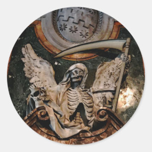 Gothic Halloween Winged Skelton Classic Round Sticker