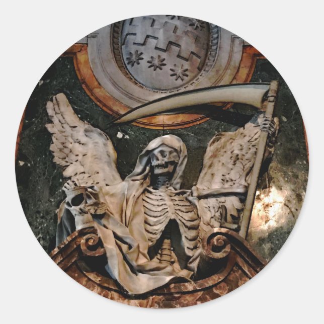 Gothic Halloween Winged Skelton Classic Round Sticker (Front)