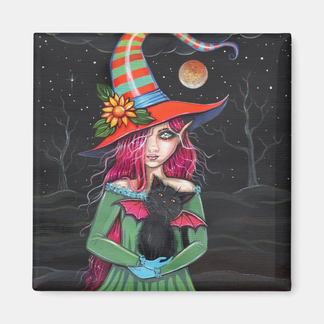 Gothic Halloween Witch Cat Magnet (Front)