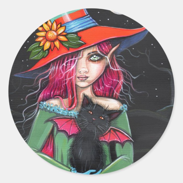 Gothic Halloween Witch Cat Stickers (Front)