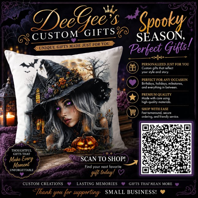 Gothic Halloween Witch Illustration Throw Pillow (Creator Uploaded)