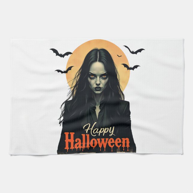 Gothic Halloween Witch Kitchen Towel (Horizontal)