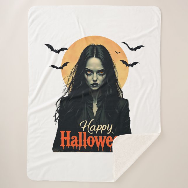 Gothic Halloween Witch Sherpa Blanket (Front)