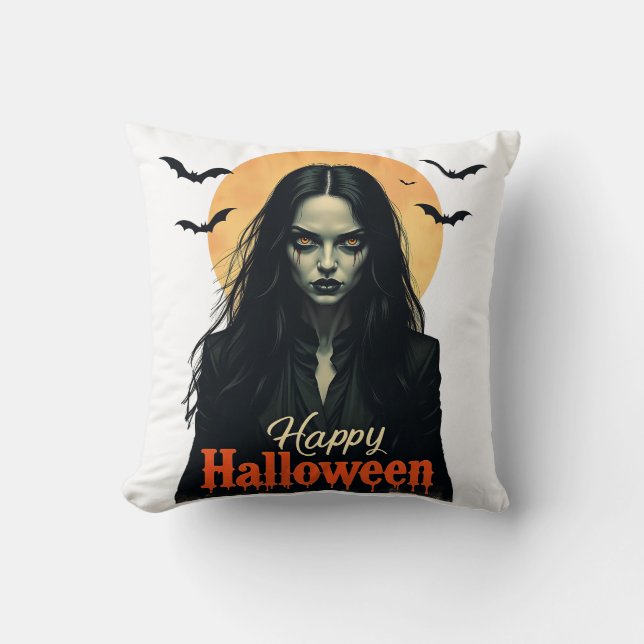 Gothic Halloween Witch Throw Pillow (Front)