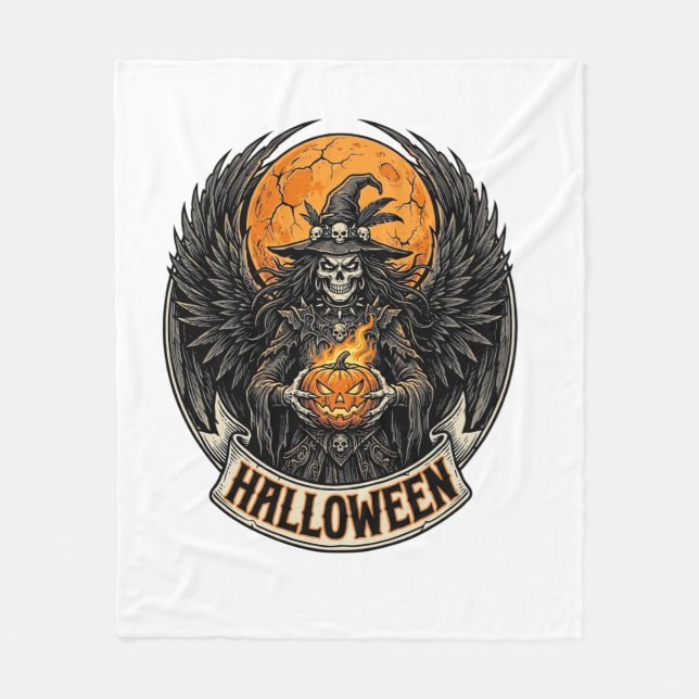 Gothic Halloween Witch Vintage Fleece Blanket (Front)