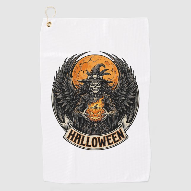 Gothic Halloween Witch Vintage Golf Towel (Front)