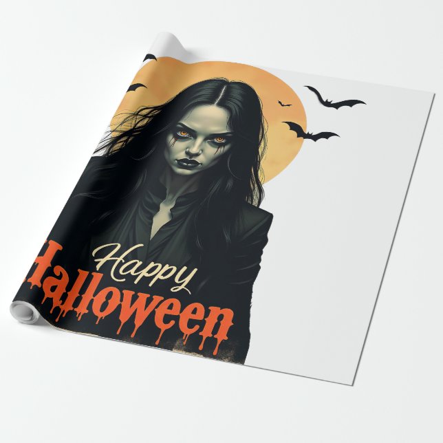Gothic Halloween Witch Wrapping Paper (Unrolled)