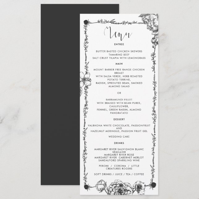  Gothic Hand drawn Flowers Menu Card (Front/Back)