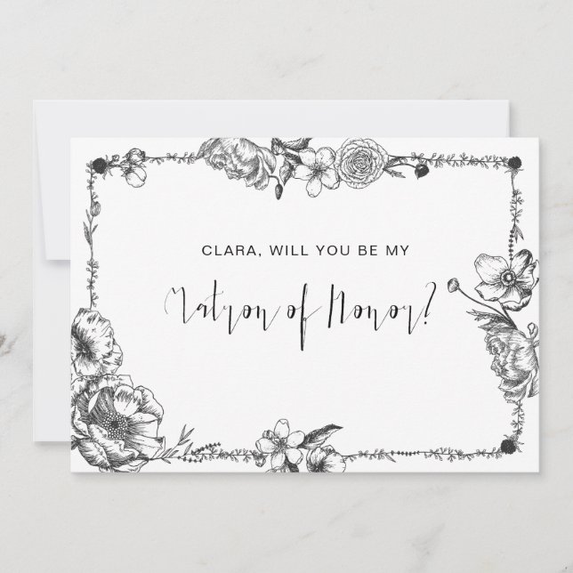 Gothic Hand drawn Flowers Skull bridesmaid card (Front)
